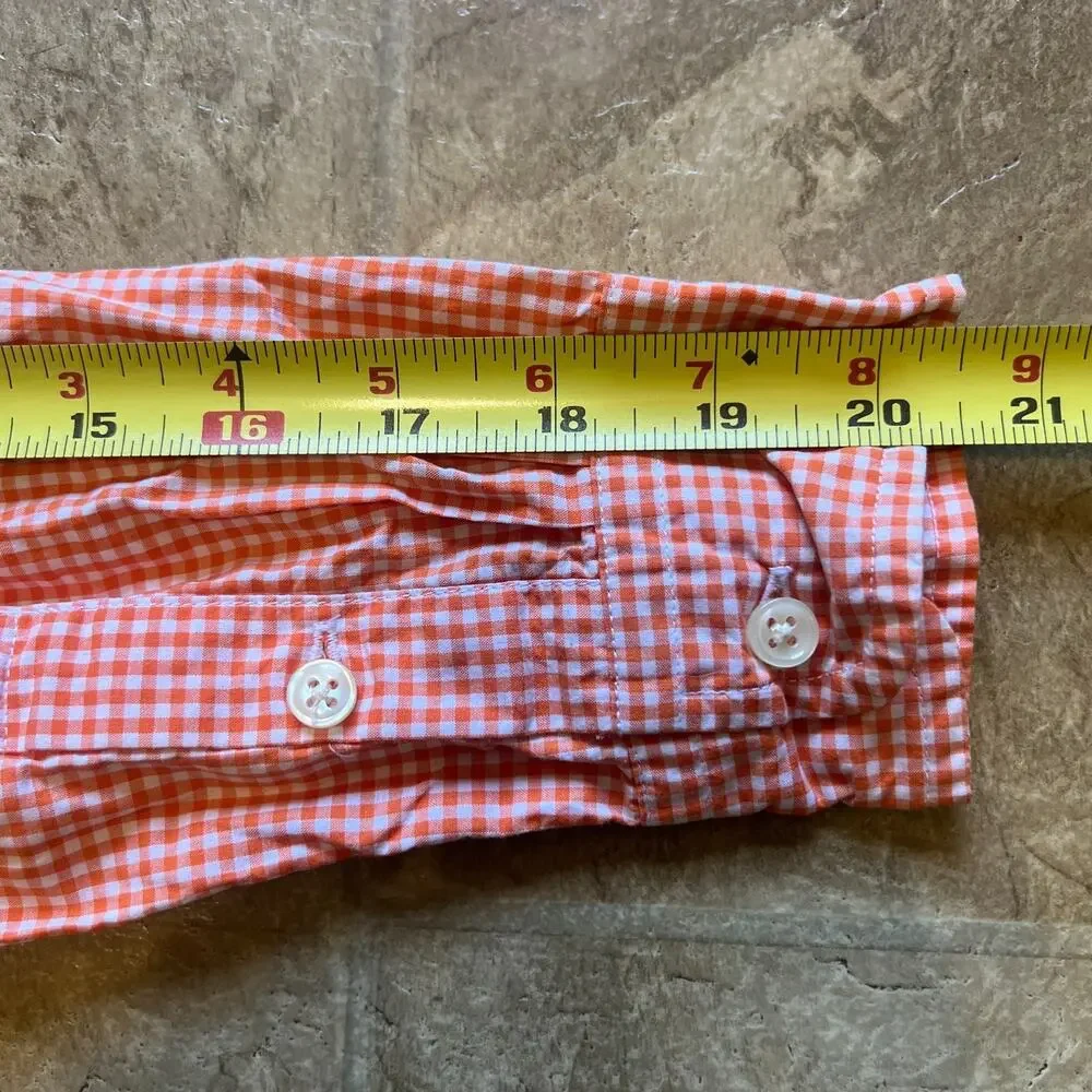 Vtg Y2K Ralph Lauren Boys Button-down M (12/14) Orange Gingham Preppy Classic